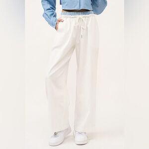 Hersy Casual Wide-Leg White Pants with Drawstring Waist